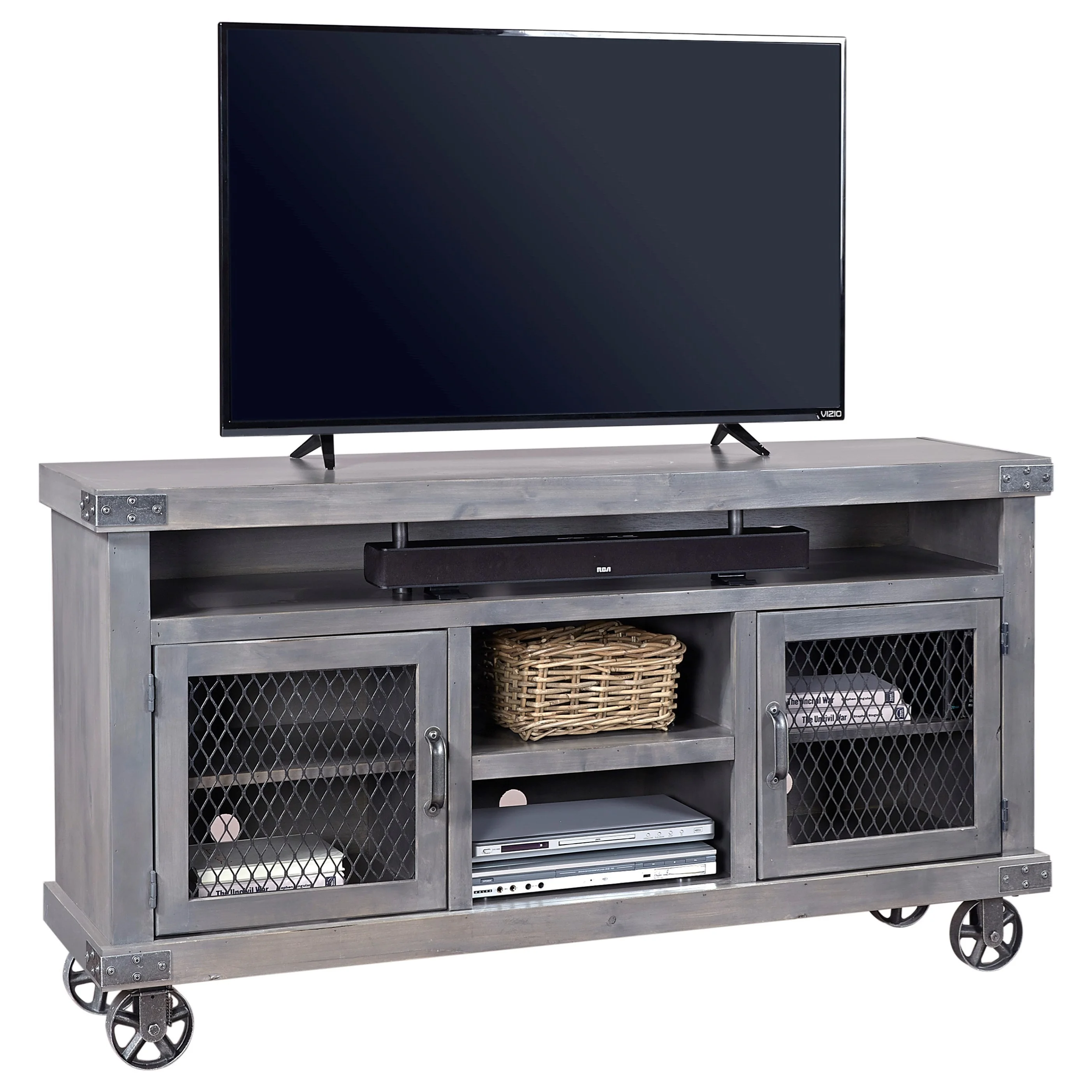 Aspenhome Industrial DN1065GRY 65" Console with Metal Casters Baer's